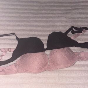 Elegant Lace Black and Pink Bra Set